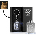 Vibe & Virtue Personalized 3D Crystal Photo Keychain - Custom Laser Engraved Picture Keyring with Multicolor LED Light, K9 Optical Glass Memorial Gift for Pet Lovers, Couples, Family, Premium Gift Box
