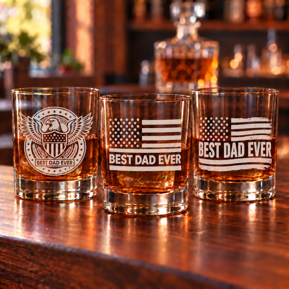 Best Dad Ever Laser Engraved Whiskey Glass (10OZ)