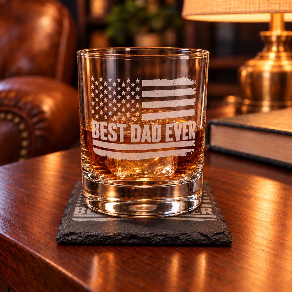Best Dad Ever Laser Engraved Whiskey Glass (10OZ)