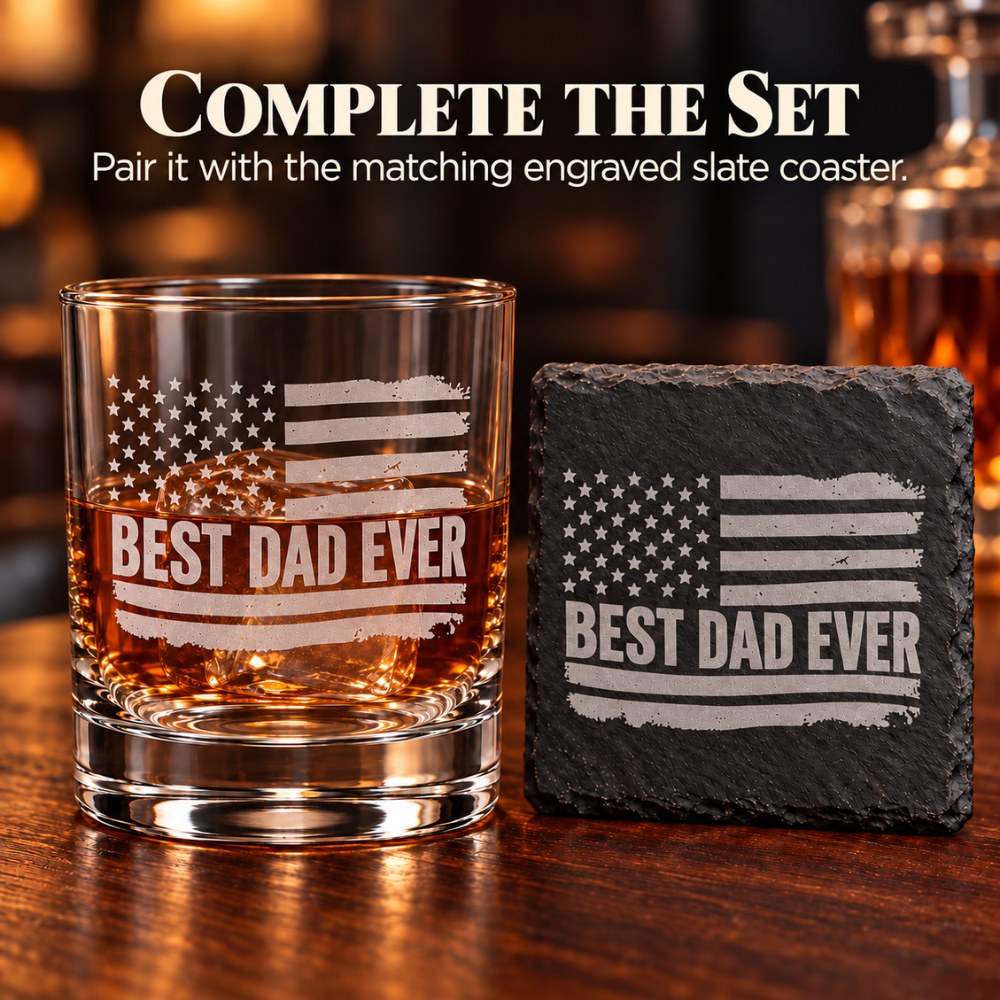 Best Dad Ever Laser Engraved Whiskey Glass (10OZ)
