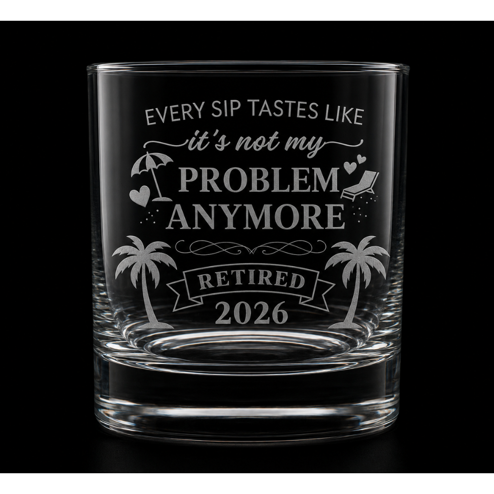 Vibe & Virtue Laser Engraved "Retired 2026" Whiskey Glass – Funny Retirement Gift