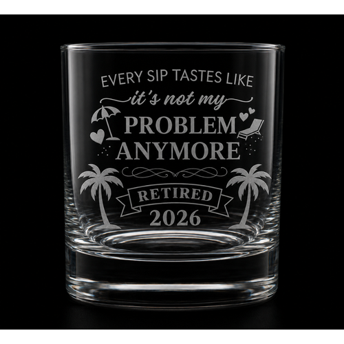 Vibe & Virtue Laser Engraved "Retired 2026" Whiskey Glass – Funny Retirement Gift