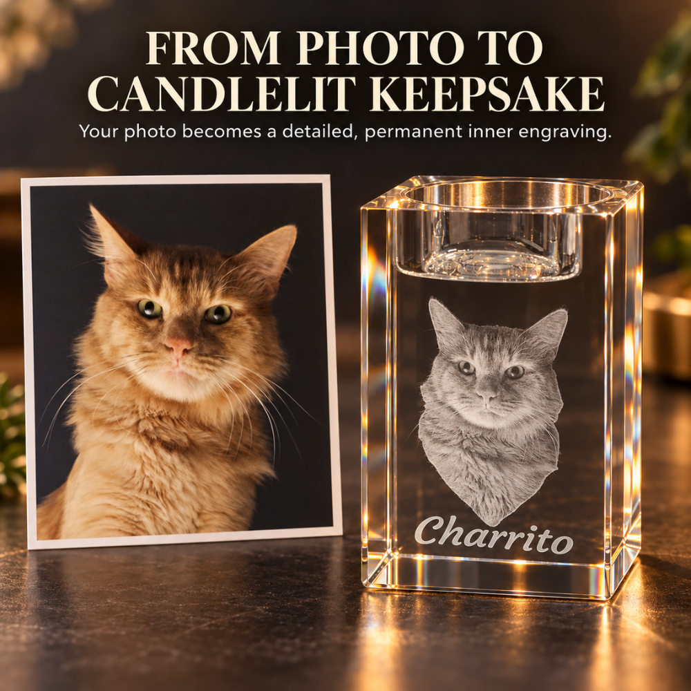 Personalized 3D Photo Crystal Candle Holder Keepsake