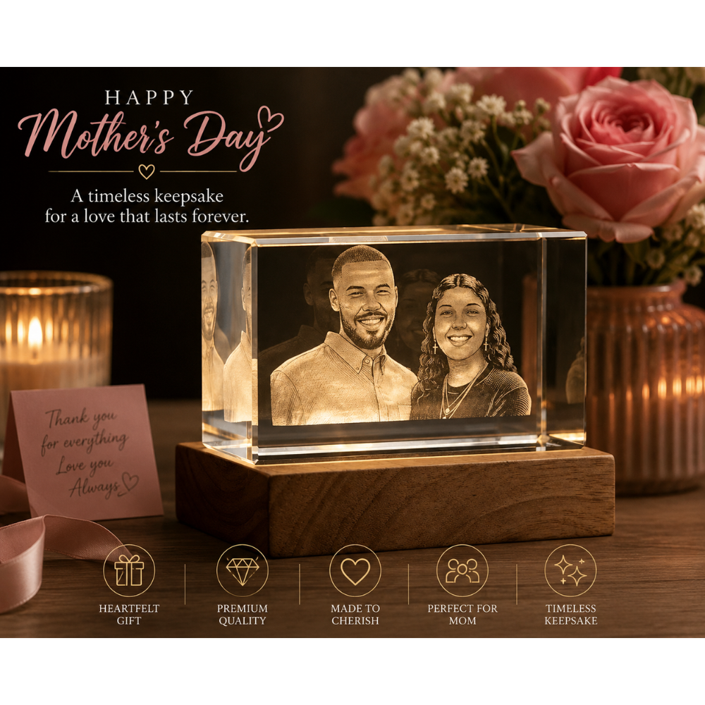 Personalized 3D Crystal Photo with Light Base, Custom Sub-Surface Laser Engraved K9 Crystal Picture Cube, 3.1 x 1.9 In Etched Glass Keepsake Memorial Gift for Couples, Anniversary, Wedding, Birthday