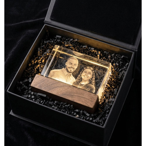 Personalized 3D Crystal Photo with Light Base, Custom Sub-Surface Laser Engraved K9 Crystal Picture Cube, 3.1 x 1.9 In Etched Glass Keepsake Memorial Gift for Couples, Anniversary, Wedding, Birthday