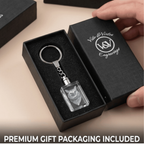 Vibe & Virtue Personalized 3D Crystal Photo Keychain - Custom Laser Engraved Picture Keyring with Multicolor LED Light, K9 Optical Glass Memorial Gift for Pet Lovers, Couples, Family, Premium Gift Box