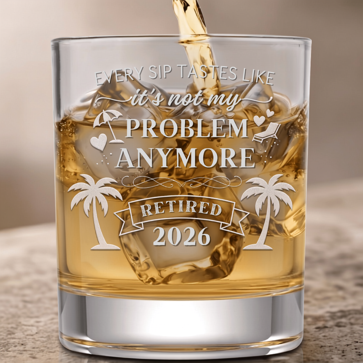 Vibe & Virtue Laser Engraved "Retired 2026" Whiskey Glass – Funny Retirement Gift