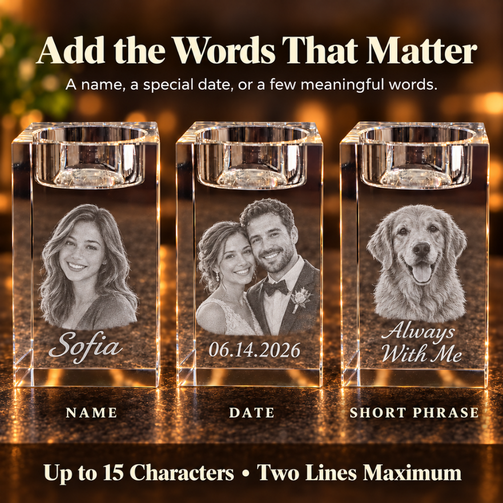 Personalized 3D Photo Crystal Candle Holder Keepsake