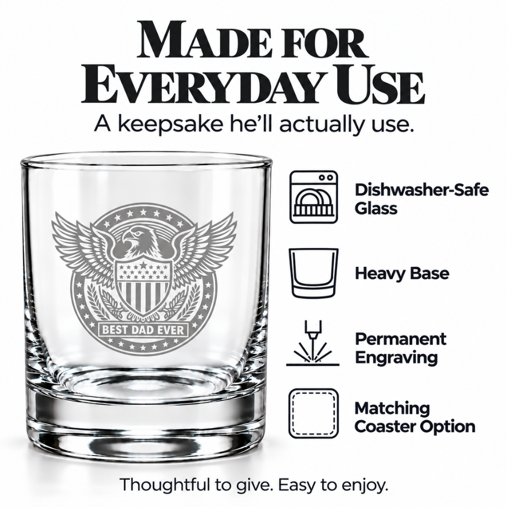 Best Dad Ever Laser Engraved Whiskey Glass (10OZ)