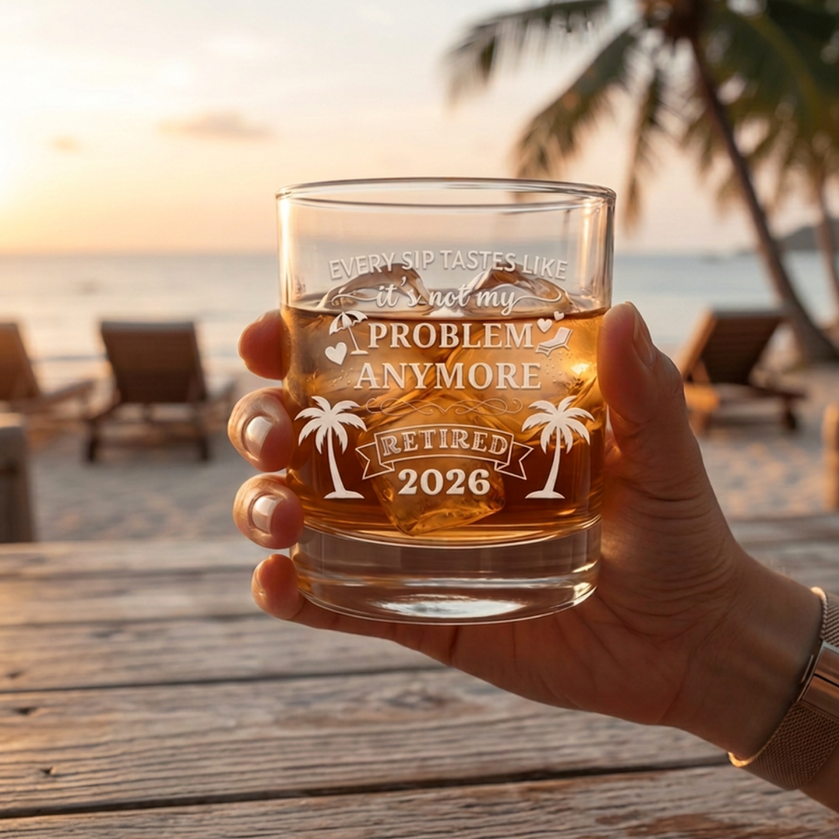 Vibe & Virtue Laser Engraved "Retired 2026" Whiskey Glass – Funny Retirement Gift