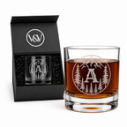 V&V Personalized Mountain Whiskey Glass 10 oz - Custom Monogram Bourbon Tumbler