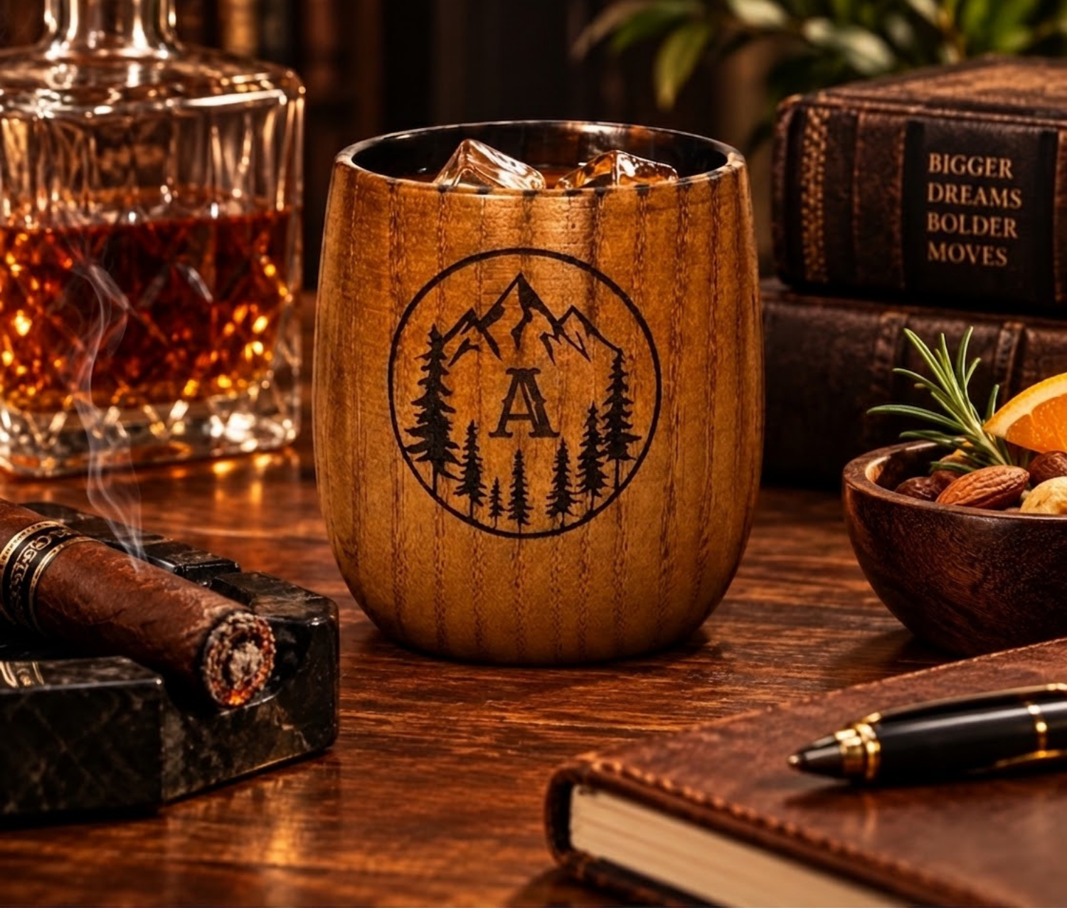 Personalized Charred Wood Bourbon Cup 10 oz - Custom Laser Engraved Wooden Whiskey Glass Tumbler - Unique Gifts for Bourbon Drinkers, Men, Retirement, Birthday, Anniversary, Father’s Day