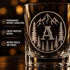 V&V Personalized Mountain Whiskey Glass 10 oz - Custom Monogram Bourbon Tumbler