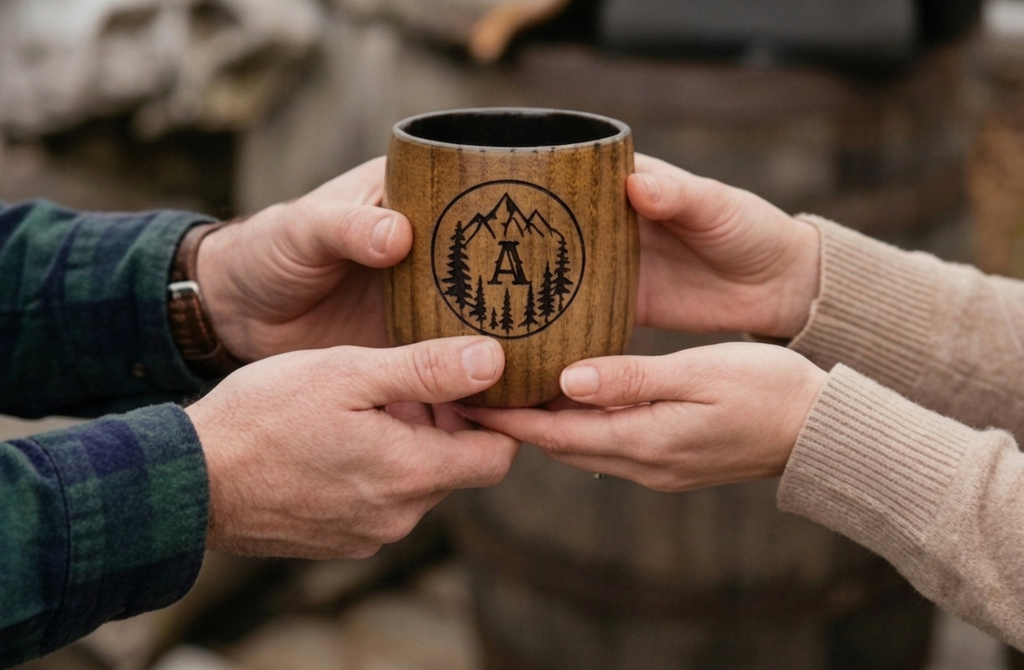 Personalized Charred Wood Bourbon Cup 10 oz - Custom Laser Engraved Wooden Whiskey Glass Tumbler - Unique Gifts for Bourbon Drinkers, Men, Retirement, Birthday, Anniversary, Father’s Day
