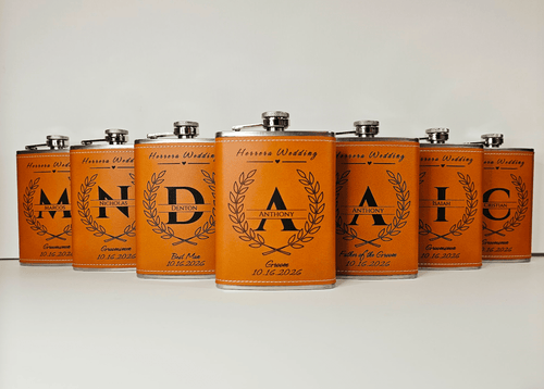 Groomsmen Flasks - Personalized Leather Wedding Gifts for Men