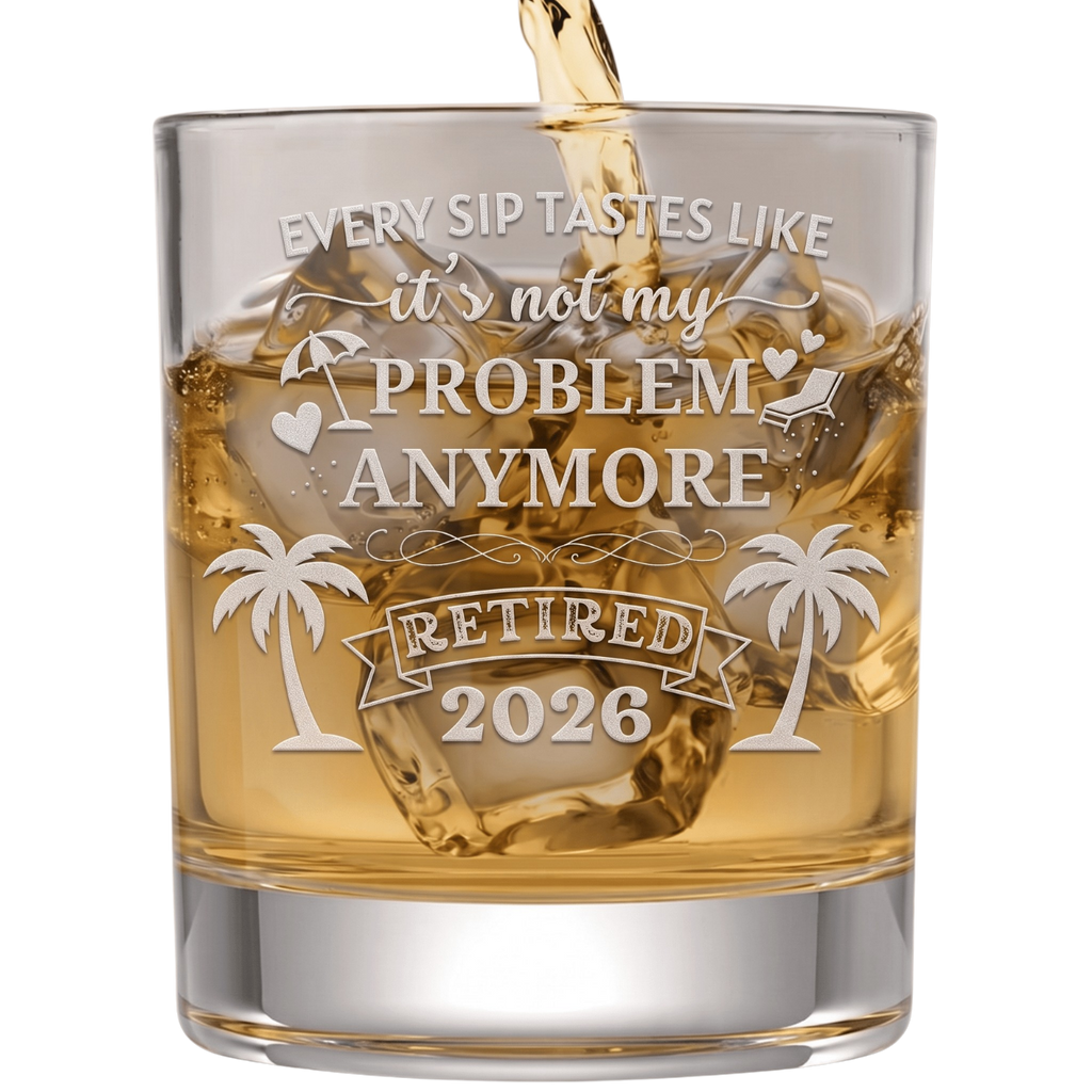 Vibe & Virtue Laser Engraved "Retired 2026" Whiskey Glass – Funny Retirement Gift